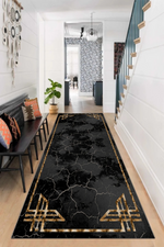 Kaymaz tabanlı Yeni Nesil Baskılı Halı & Yolluk Luxury Siyah