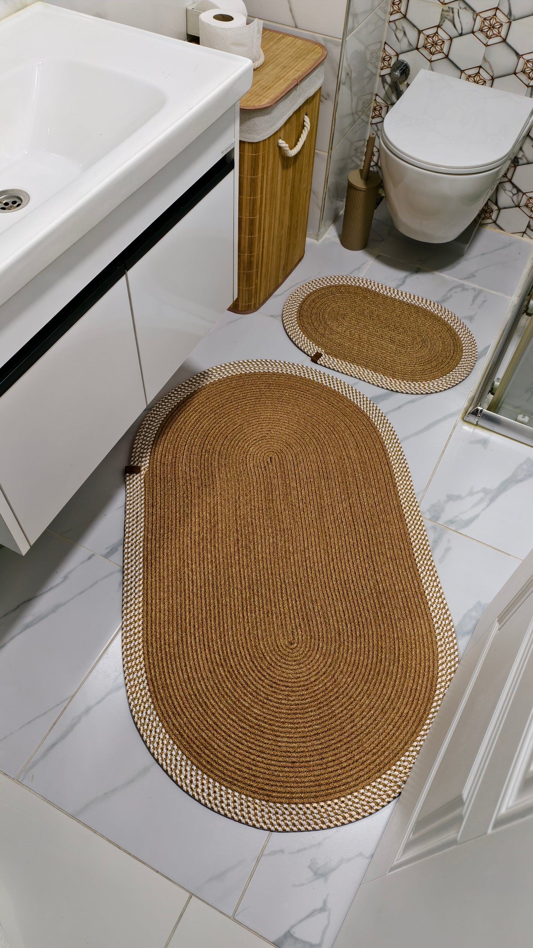 Jüt Hasır 2'Li Banyo Paspas Seti Hasır-Krem
