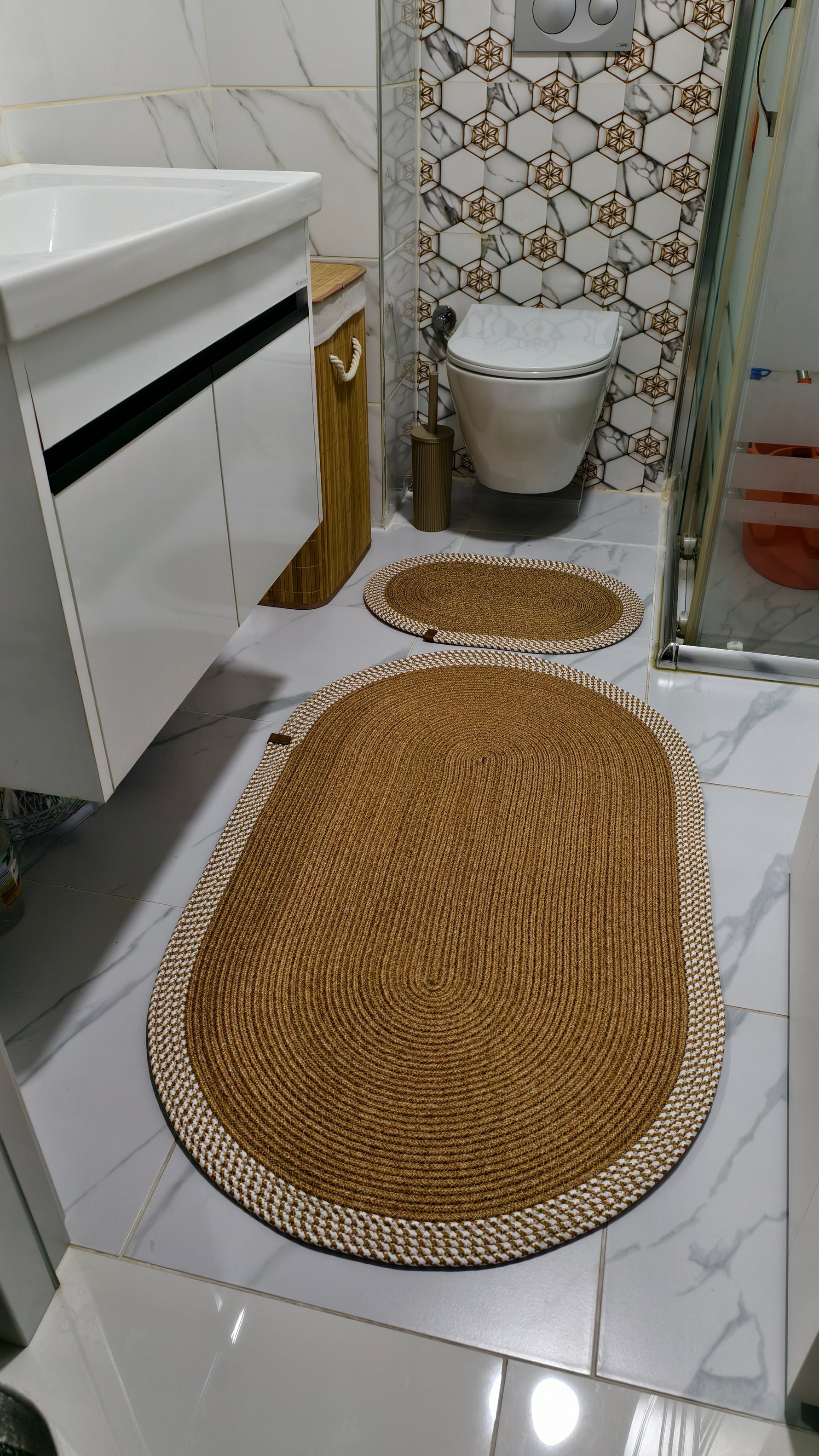 Jüt Hasır 2'Li Banyo Paspas Seti Hasır-Krem