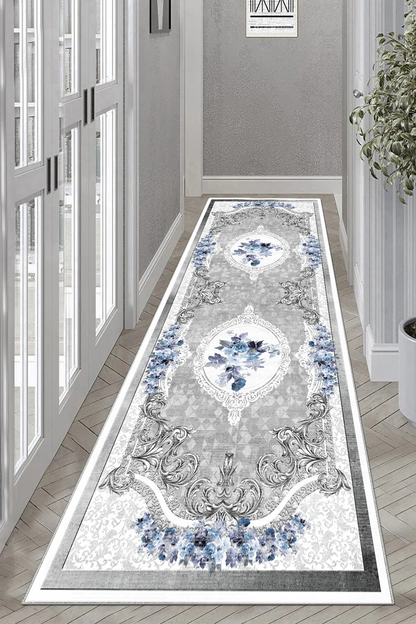 Gülbahar Mavi Yeni Nesil Baskılı Halı & Yolluk