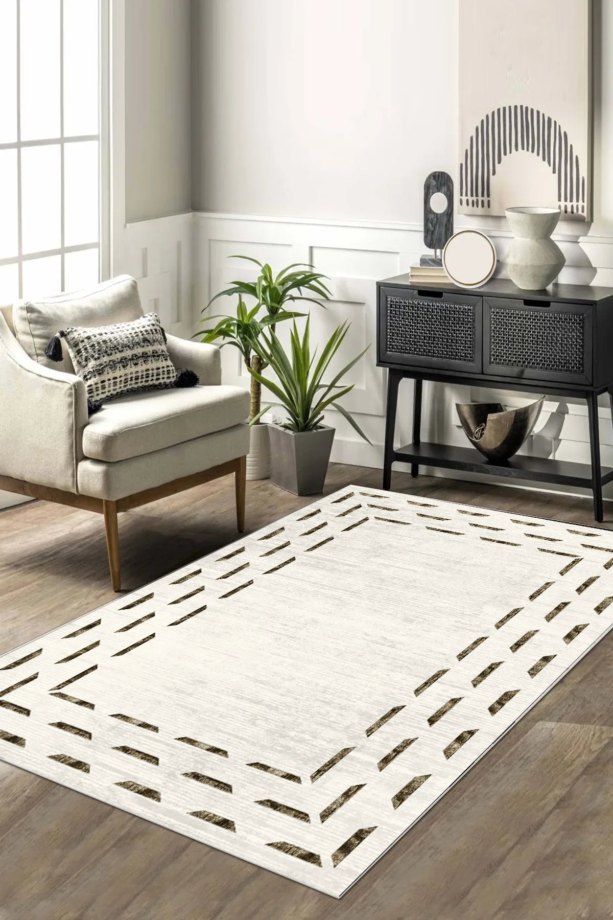 Kaymaz tabanlı Yeni Nesil Baskılı Halı & Yolluk Menderes Krem