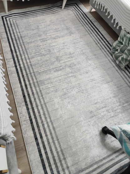 Aura gri Yeni Nesil Baskılı Halı & Yolluk