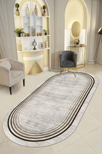 Aura Bej Oval Yeni Nesil Baskılı Halı & Yolluk