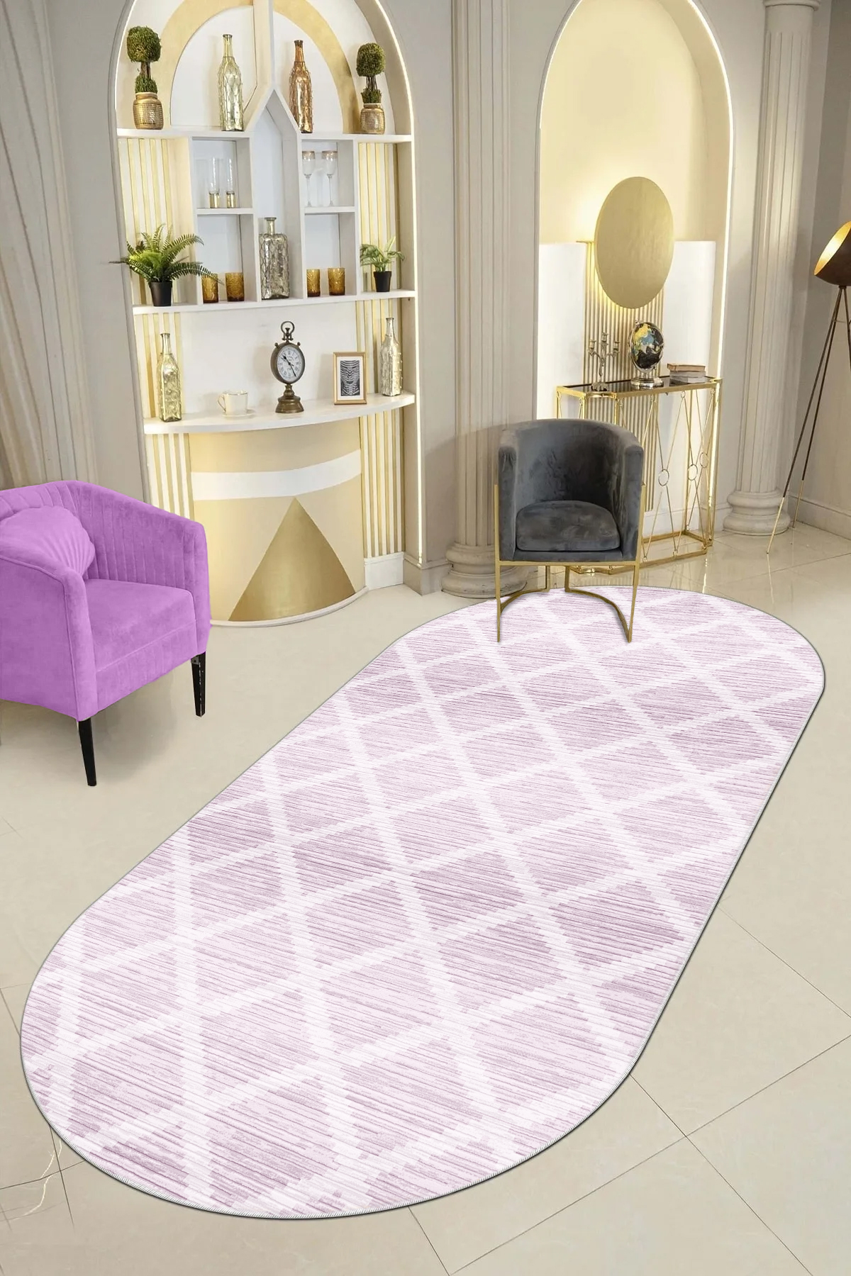 Hazal pembe Oval Yeni Nesil Baskılı Halı & Yolluk