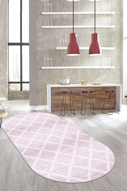 Hazal pembe Oval Yeni Nesil Baskılı Halı & Yolluk