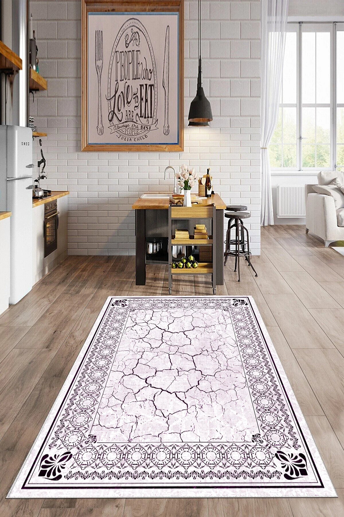 Kaymaz tabanlı Yeni Nesil Baskılı Halı & Yolluk Desert Pembe