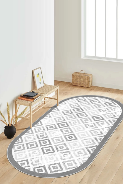 Petek Gri oval Yeni Nesil Baskılı Halı & Yolluk