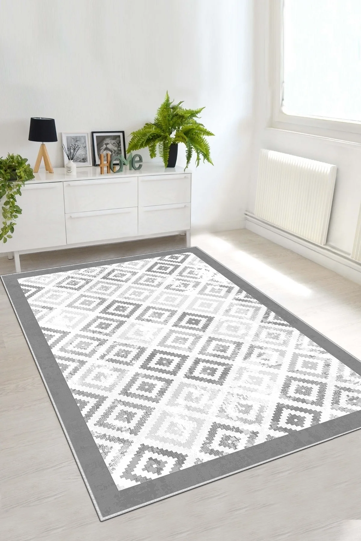 Petek Gri Yeni Nesil Baskılı Halı & Yolluk