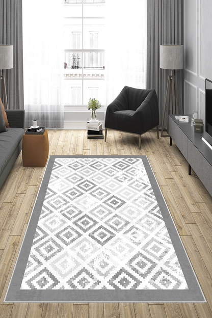 Petek Gri Baskılı Kaymaz Taban Mutfak Halısı