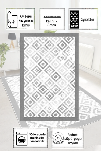 Petek Gri Yeni Nesil Baskılı Halı & Yolluk