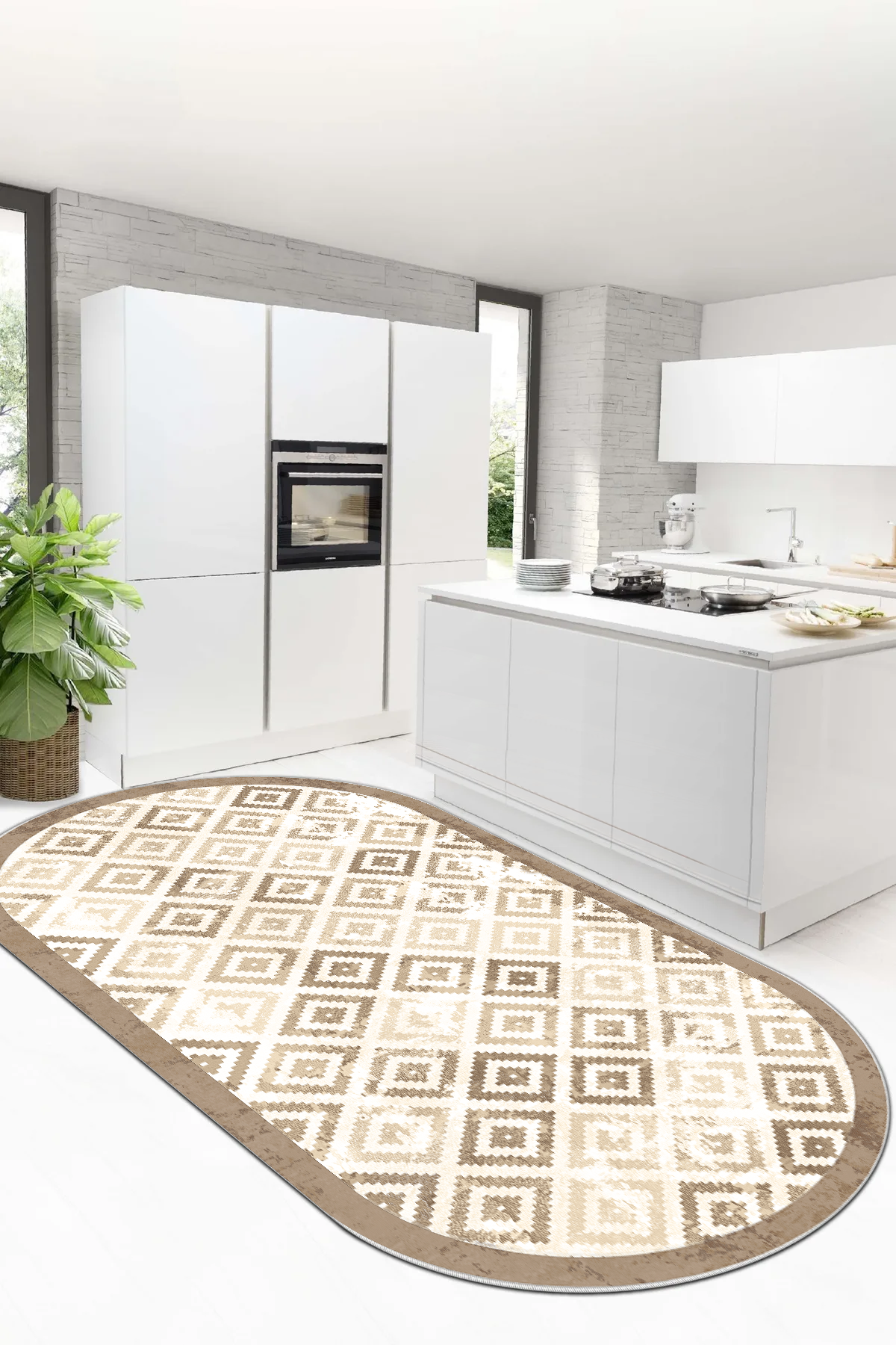 Petek Kahve Oval Yeni Nesil Baskılı Halı & Yolluk