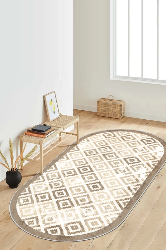 Petek Kahve Oval Yeni Nesil Baskılı Halı & Yolluk