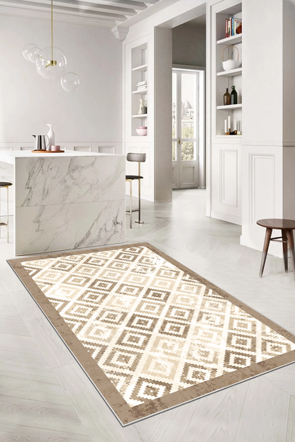 Petek Kahve Baskılı Kaymaz Taban Mutfak Halısı