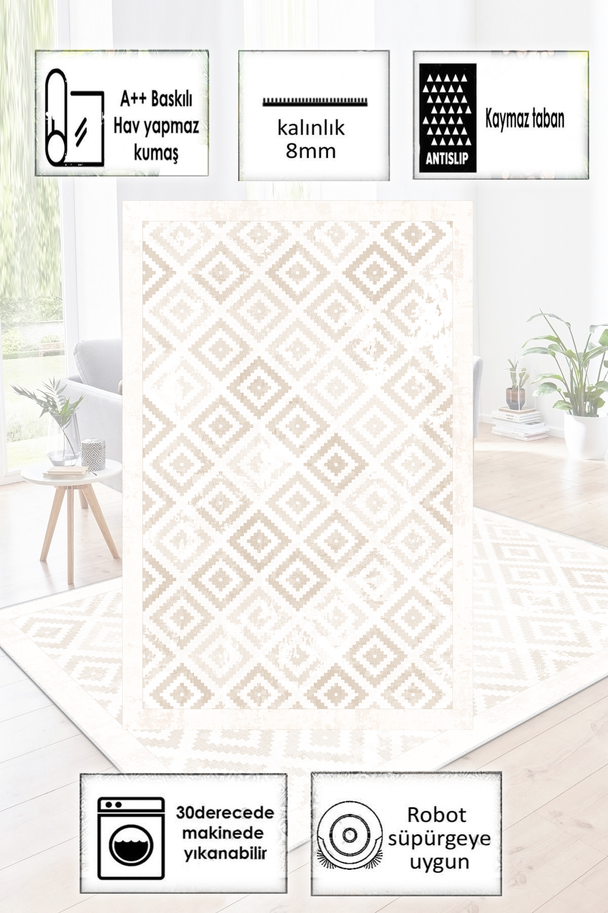 Petek Krem Baskılı Kaymaz Taban Mutfak Halısı