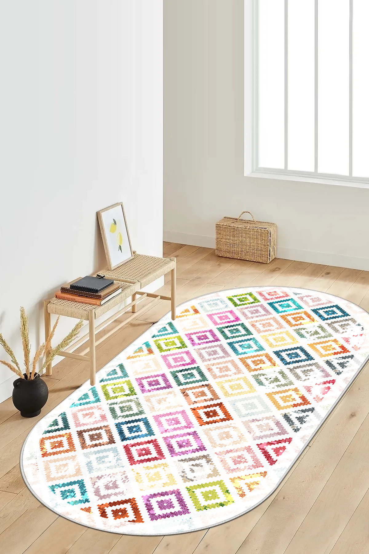 Petek Renkli Oval Yeni Nesil Baskılı Halı & Yolluk