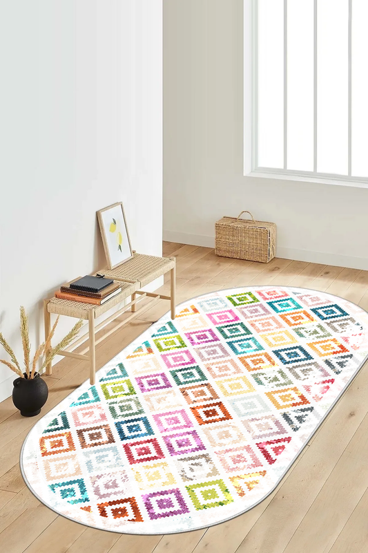 Petek Renkli Oval Yeni Nesil Baskılı Halı & Yolluk