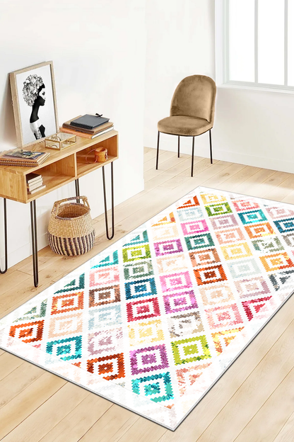 Petek Renkli Baskılı Kaymaz Taban Mutfak Halısı