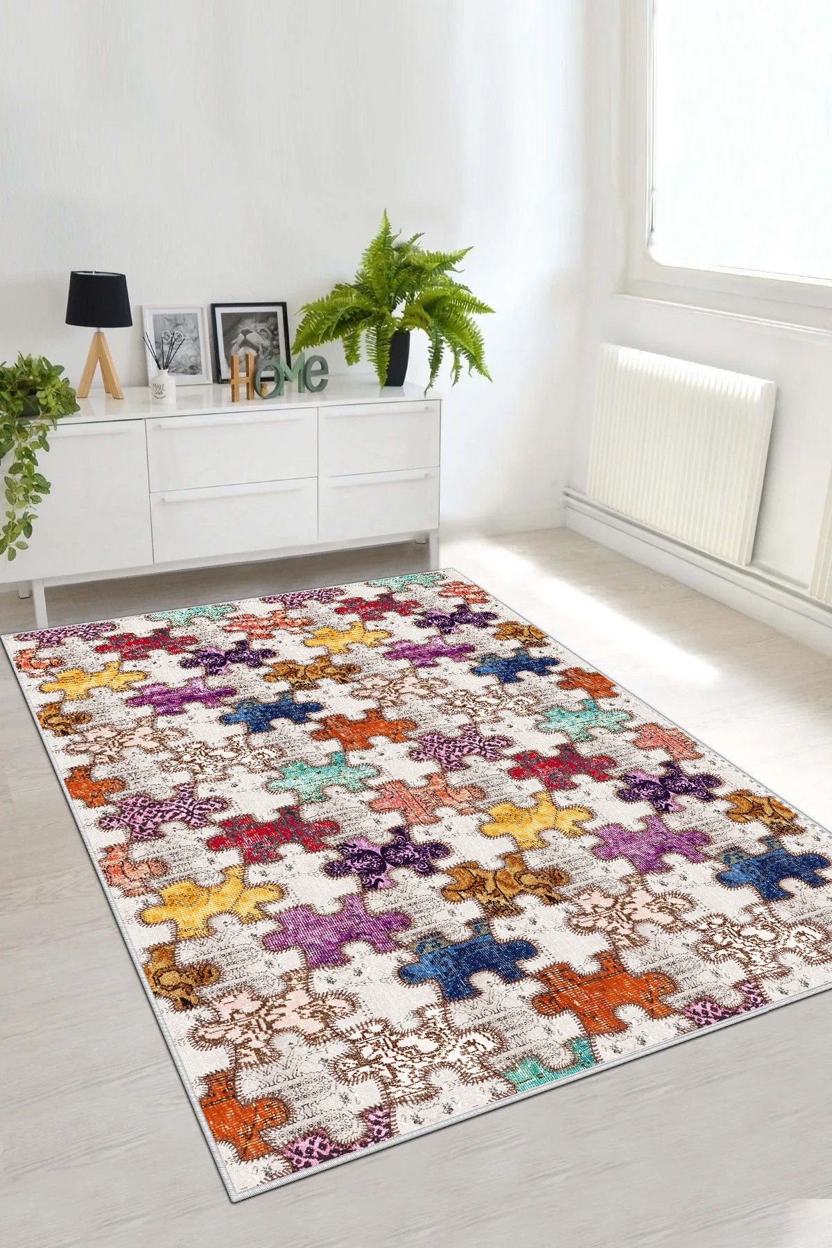 Puzzle Desen Baskılı Kaymaz Taban Mutfak Halısı
