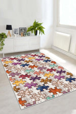 Puzzle Desen Baskılı Kaymaz Taban Mutfak Halısı