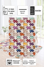 Puzzle Desen Baskılı Kaymaz Taban Mutfak Halısı