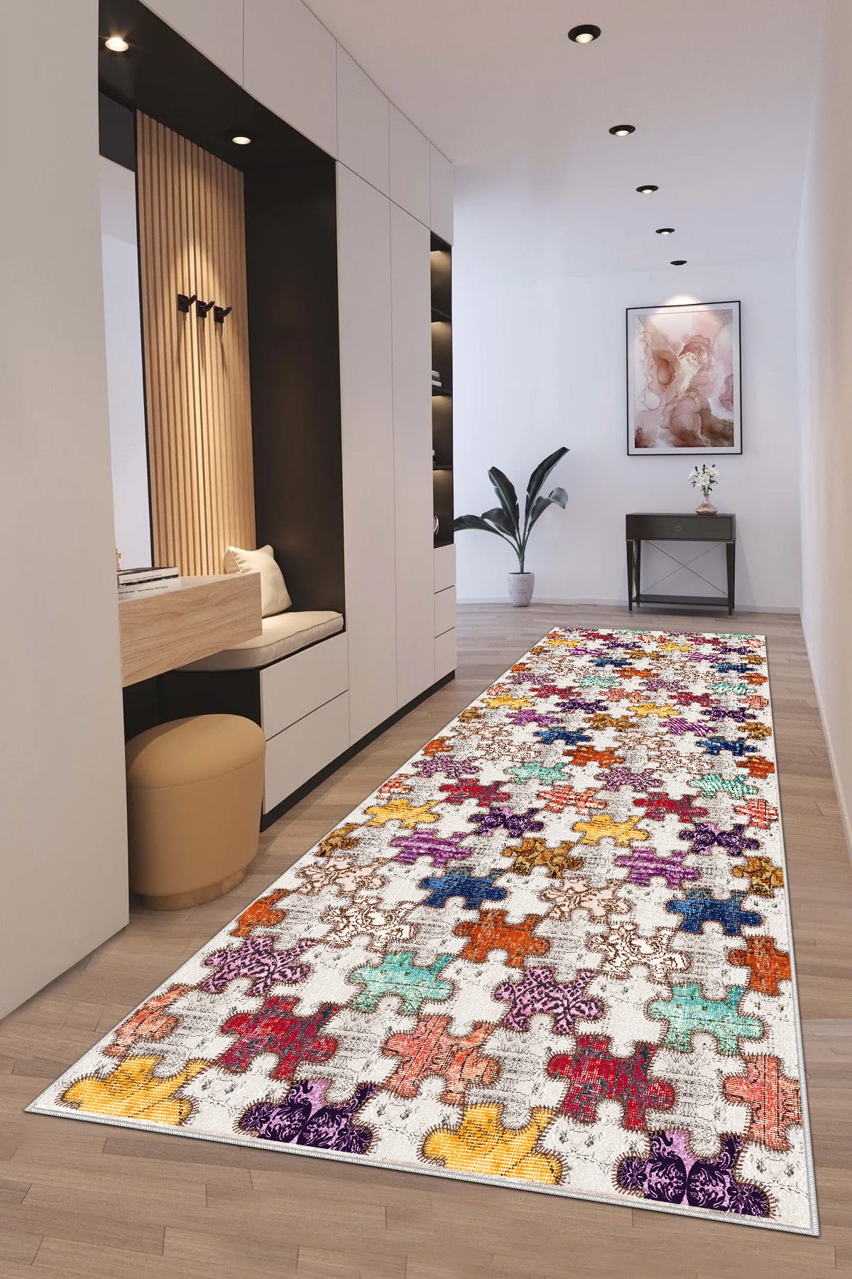 Puzzle Desen Baskılı Kaymaz Taban Mutfak Halısı