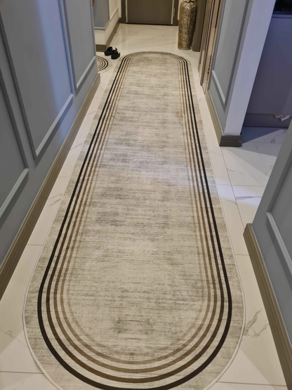 Aura Bej Oval Yeni Nesil Baskılı Halı & Yolluk