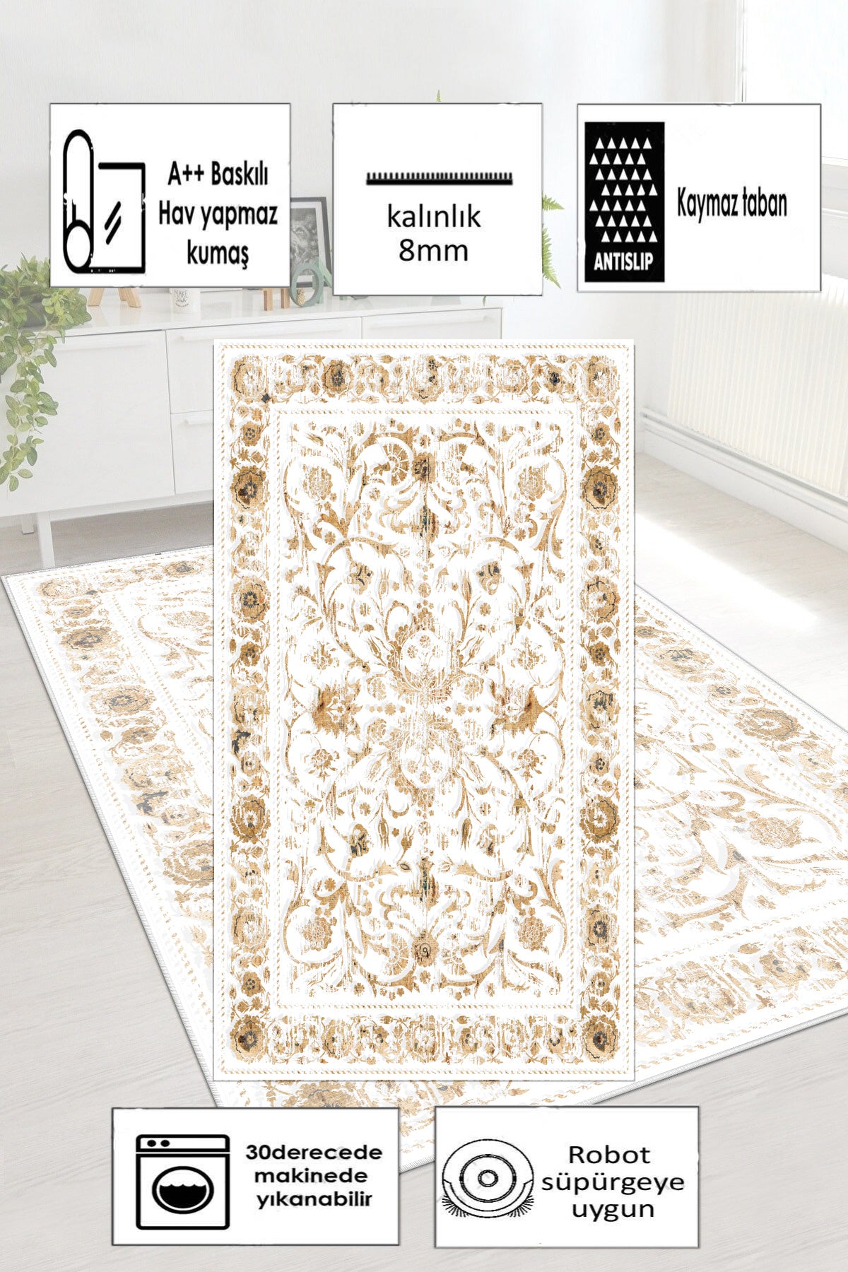 Sultan Beyaz Yeni Nesil Baskılı Halı & Yolluk