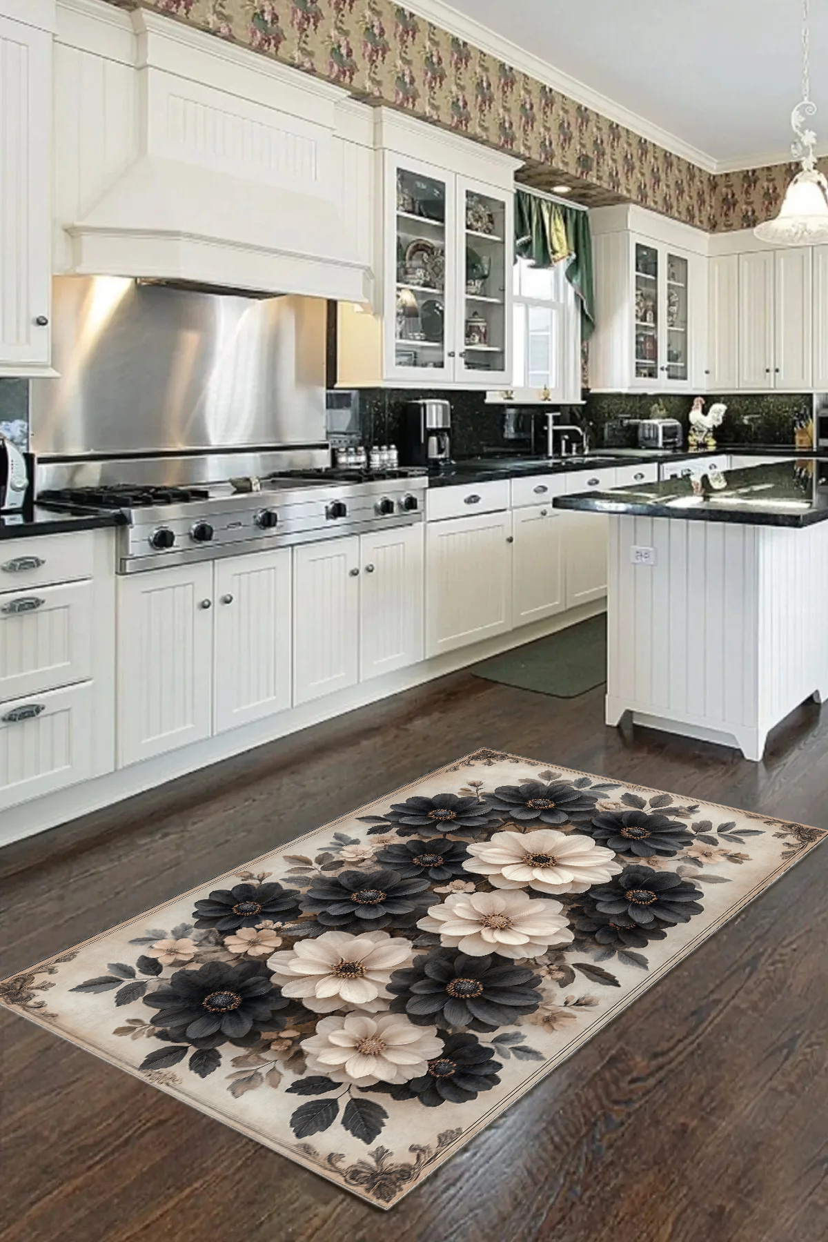 Çiçek Desenli Baskılı Kaymaz Taban Halı