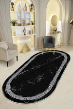 Versace Siyah Oval Yeni Nesil Baskılı Halı & Yolluk