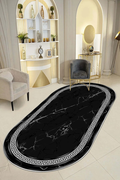 Versace Siyah Oval Yeni Nesil Baskılı Halı & Yolluk