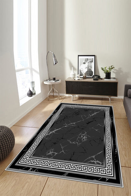 Versace Siyah Varak Yeni Nesil Baskılı Halı & Yolluk