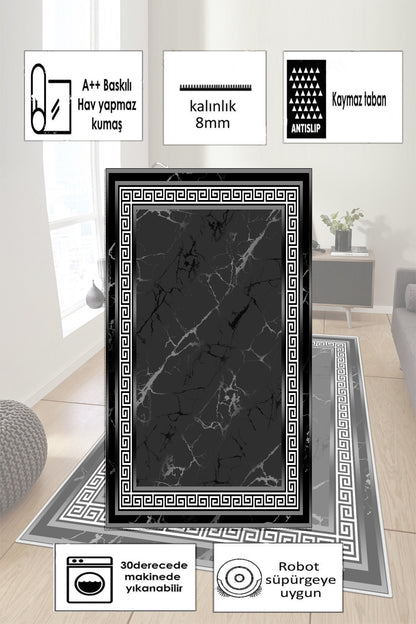 Versace Siyah Varak Yeni Nesil Baskılı Halı & Yolluk