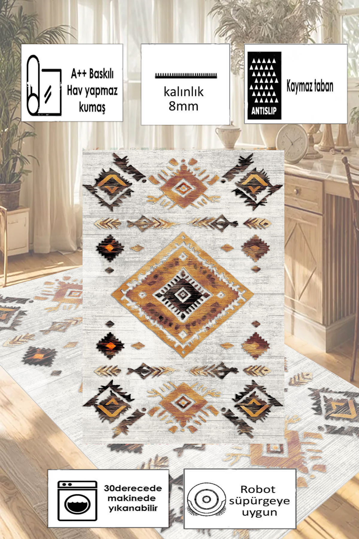 Slavya Baskılı Kaymaz Taban Halı & Yolluk