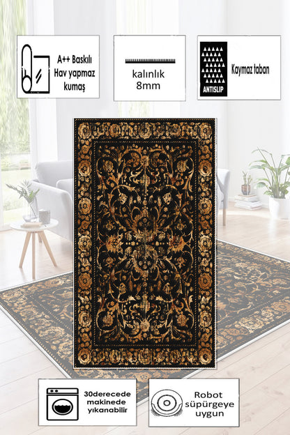 Sultan Siyah Yeni Nesil Baskılı Halı & Yolluk