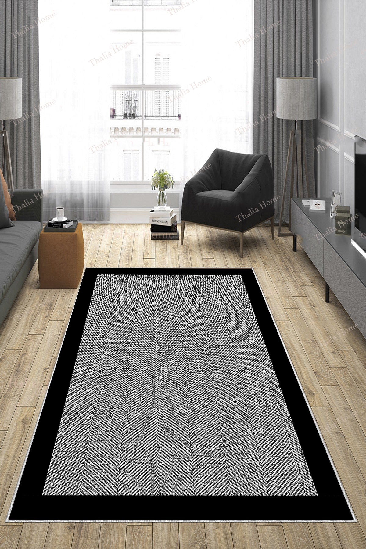 Hasır Siyah Yeni Nesil Baskılı Halı & Yolluk