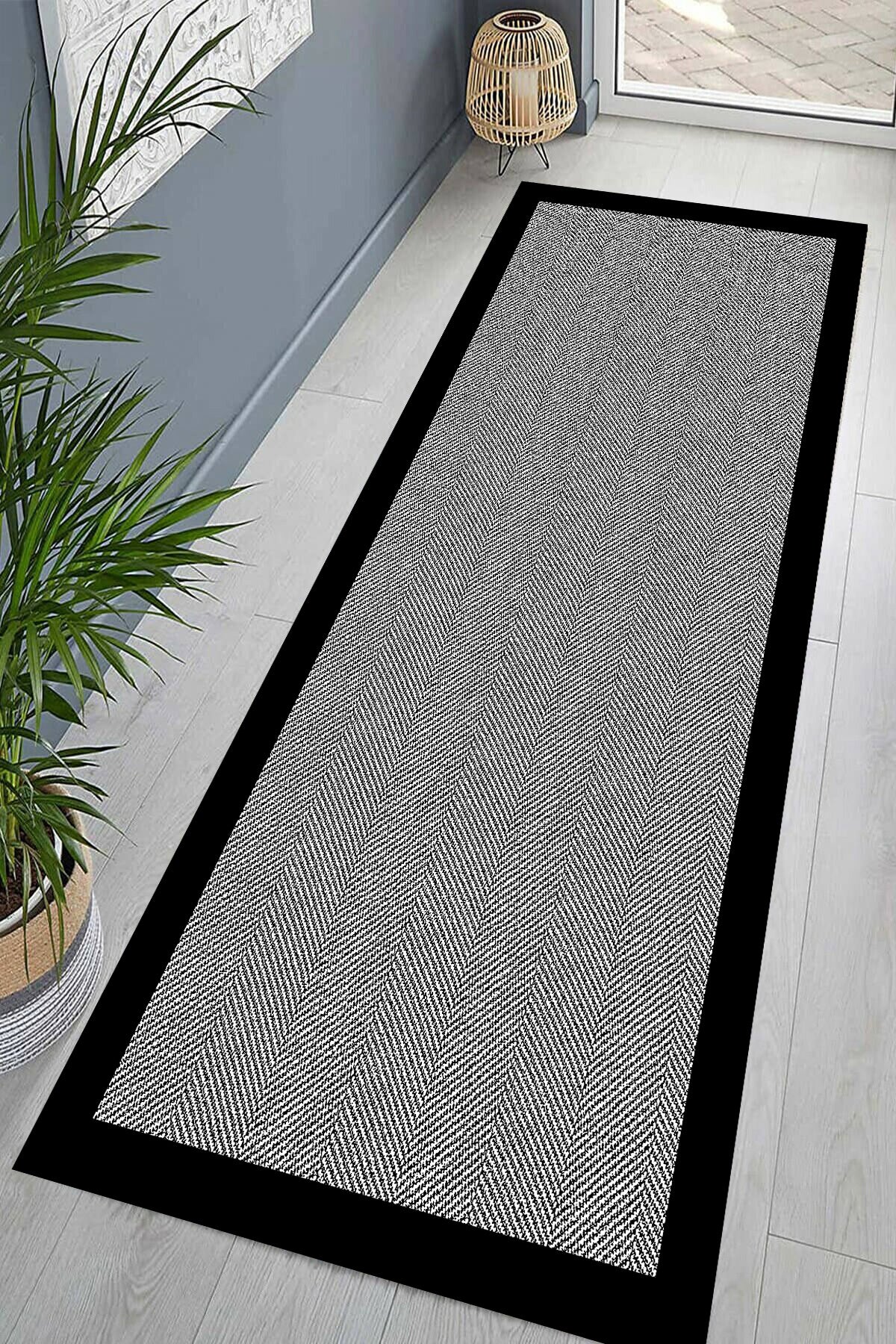 Hasır Siyah Yeni Nesil Baskılı Halı & Yolluk