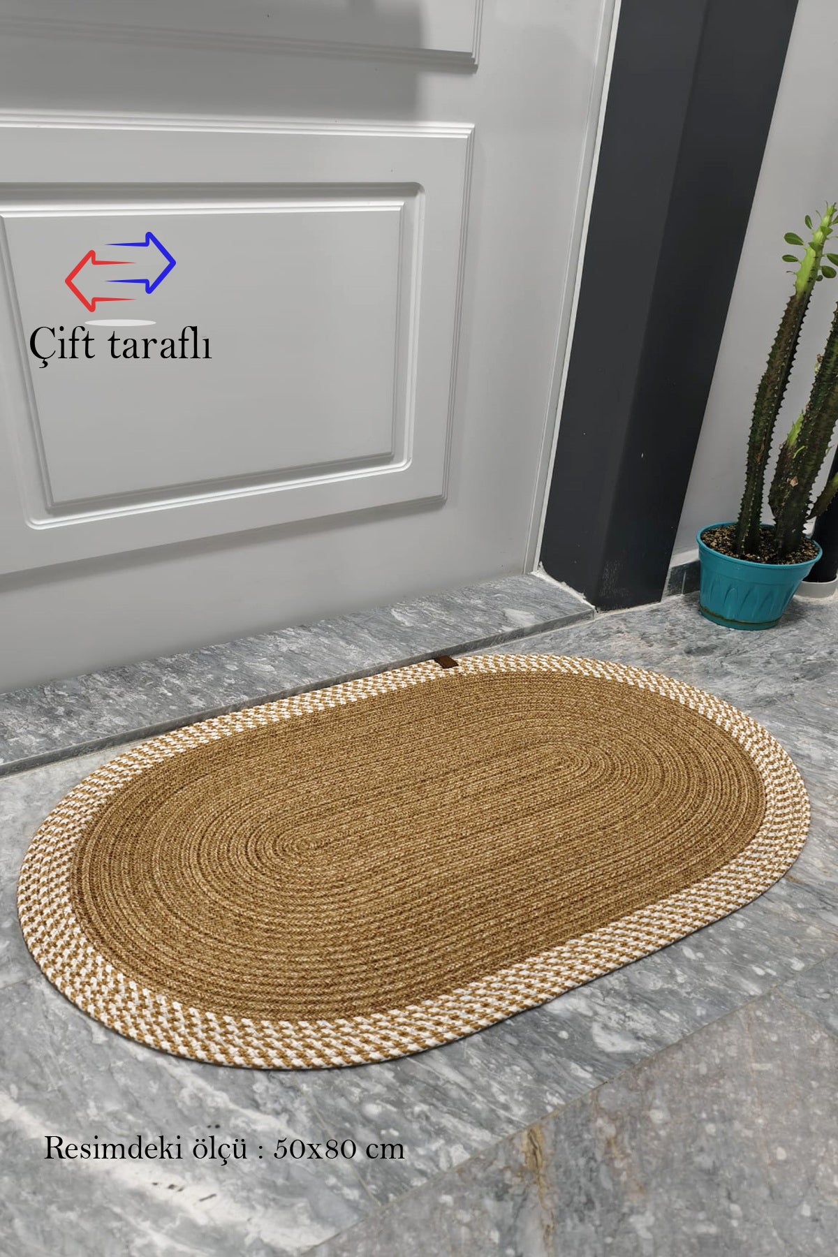 Jüt Hasır Kapı önü Paspası Hasır-Krem