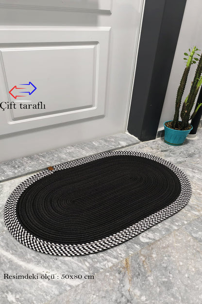Jüt Hasır Kapı önü Paspas Siyah-Beyaz