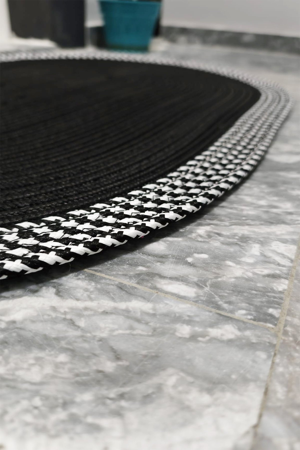 Jüt Hasır Kapı önü Paspas Siyah-Beyaz