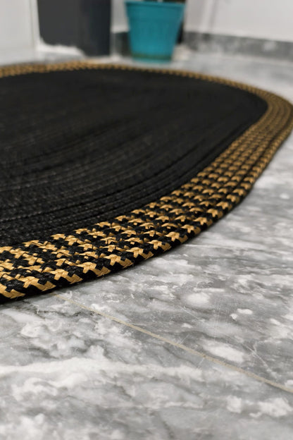 Jüt Kilim Yuvarlak Hasır Halı( Siyah -Kahve )