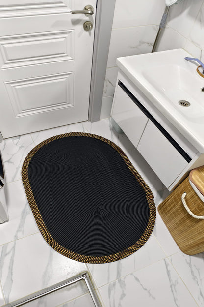 Jüt Kilim Oval Hasır Halı  Siyah-Kahve