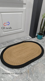 Jüt Kilim Oval Hasır Halı HasırSiyah