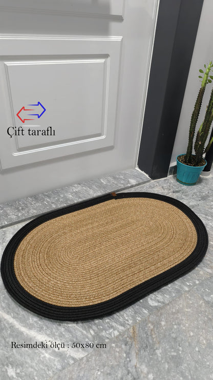 Jüt Kilim Oval Hasır Halı HasırSiyah