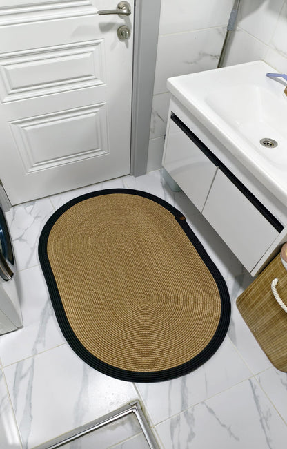 Jüt Kilim Oval Hasır Halı HasırSiyah