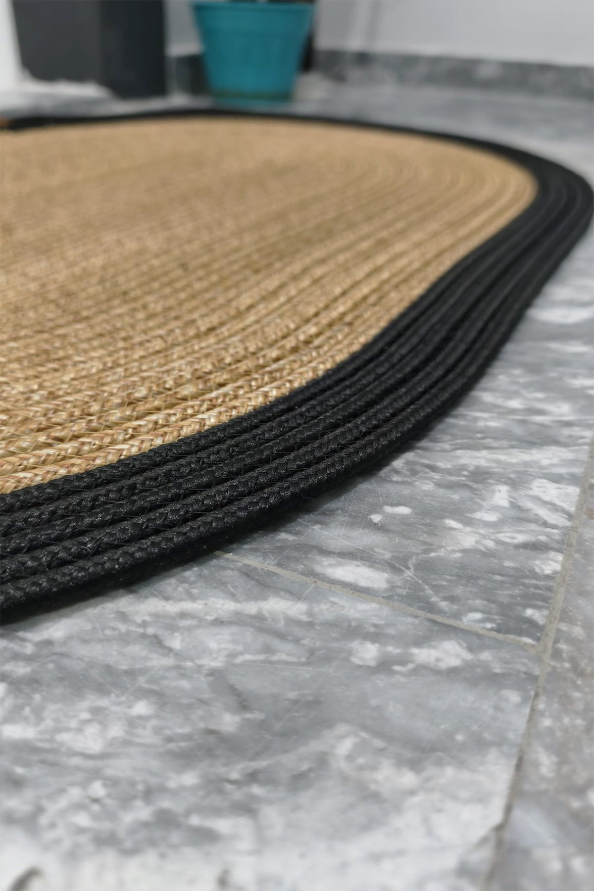 Jüt Kilim Oval Hasır Halı HasırSiyah