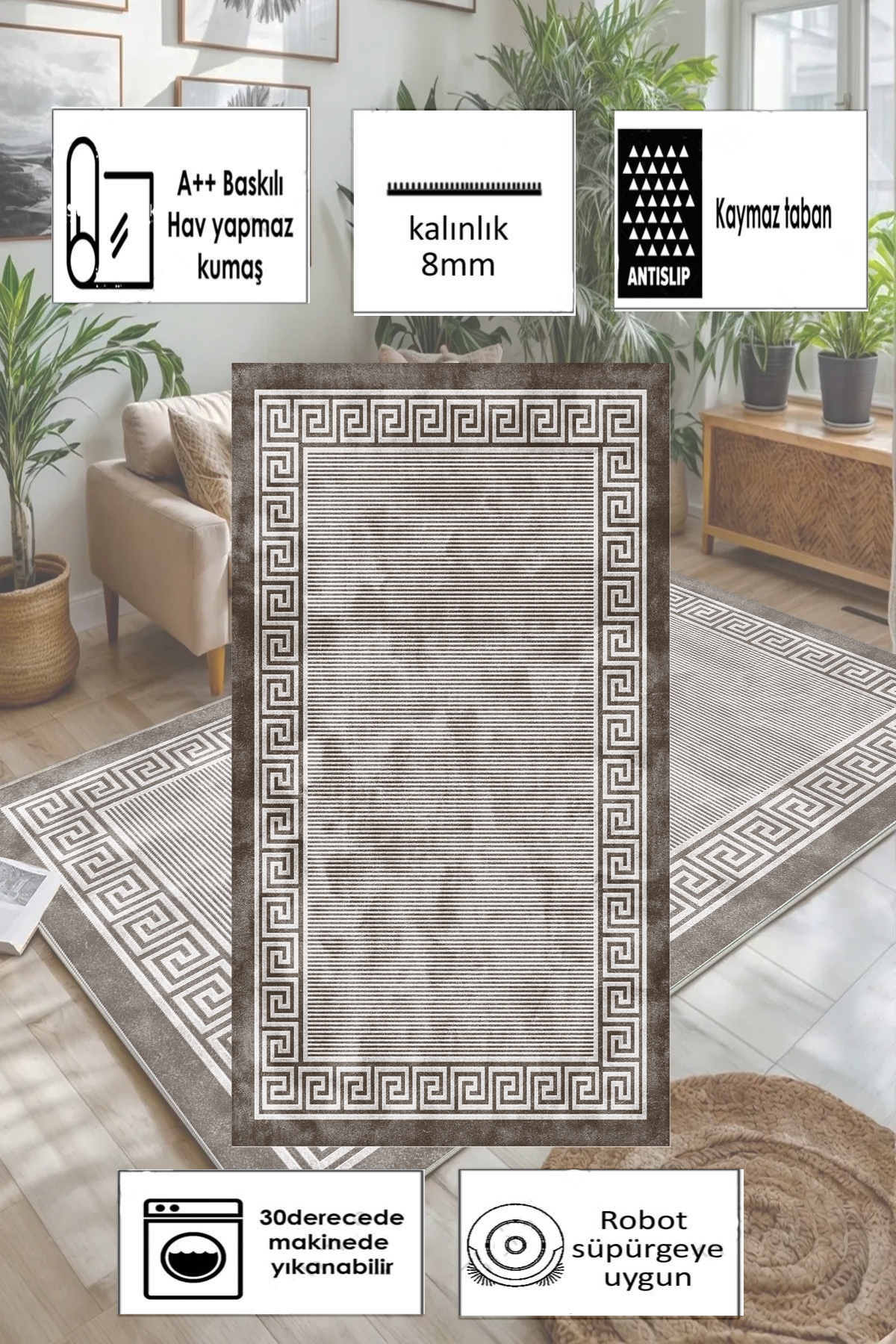 Zara Kahve Yeni Nesil Baskılı Halı & Yolluk