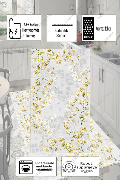 Zarif Hardal Baskılı Kaymaz Taban Mutfak Halısı