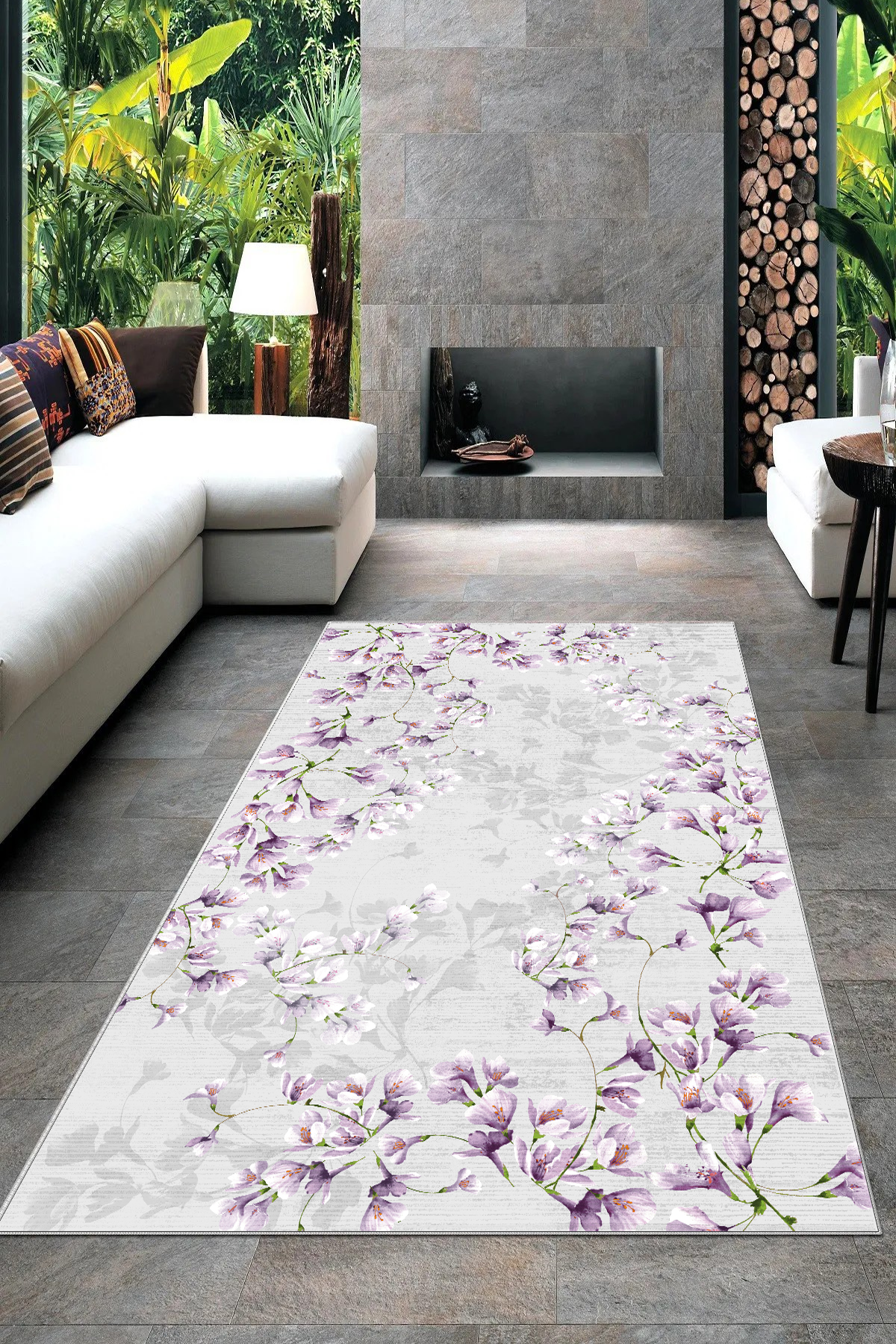 Zarif Lila Yeni Nesil Baskılı Halı & Yolluk