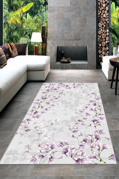Zarif Lila Yeni Nesil Baskılı Halı & Yolluk
