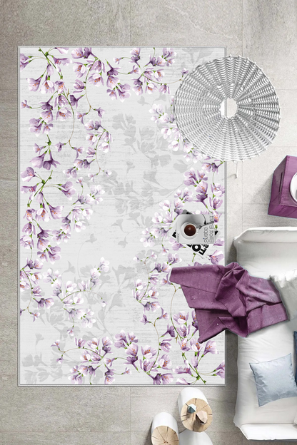 Zarif Lila Yeni Nesil Baskılı Halı & Yolluk